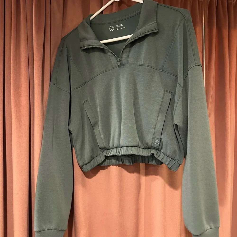 Hollister Forest Green Cropped Hoodie - Picture 1 of 3